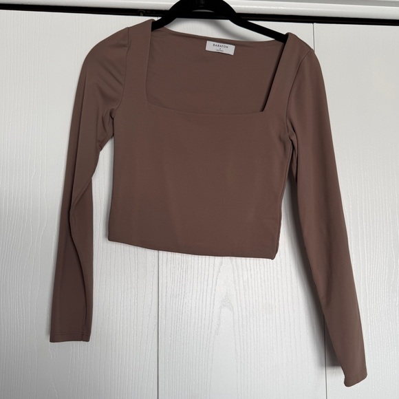 Babaton Long Sleeve Square Neck Crop Top - Taupe - Picture 6 of 7